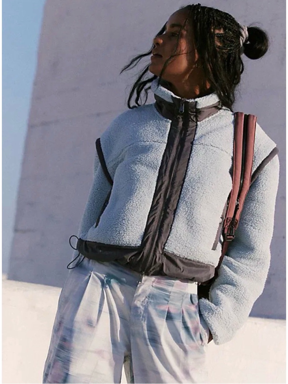 Light Blue Sherpa Zip-Front Jacket